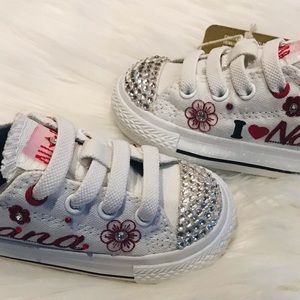 NIB baby bling Converse. I (heart) Nana Swarovski crystals toddler 4